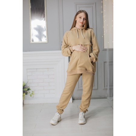 Комплект для вагітних і годуючих мам лосини, джоггери та худі з секретом для годування Пісочний